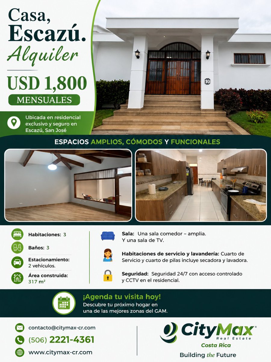 CityMaxCR's tweet photo. 🏡 ¡Tu próximo hogar te espera en Escazú!

Hermosa casa en alquiler dentro de residencial seguro, con excelente ubicación y espacios ideales para disfrutar en familia. https://t.co/ijYAQV0X3y