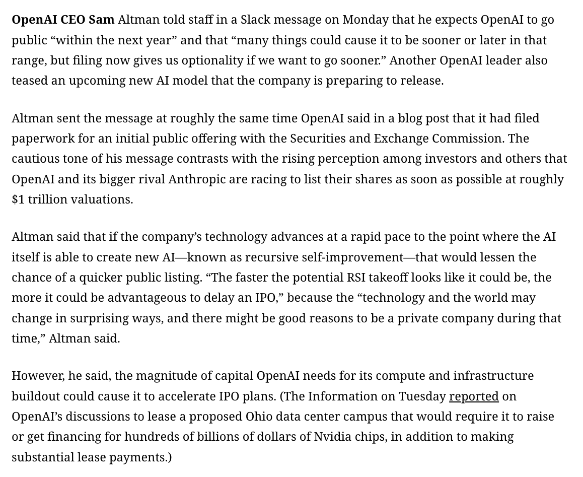 edzitron's tweet photo. Sam Altman successfully getting the boosters off with the key jingling of recursive self-improvement, a theoretical concept that Anthropic is also waving around to pretend they're doing something. An industry full of suckers!
https://t.co/VfDGZHowqs https://t.co/WCmR7fNwXc