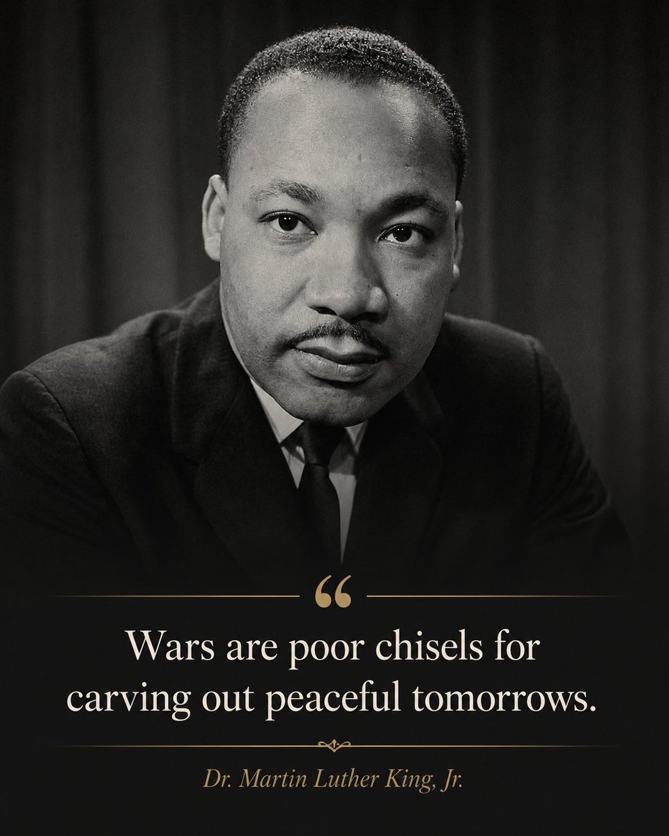 BerniceKing's tweet photo. My father’s warning is painfully relevant as violence escalates and hopes for peace grow more fragile. The U.N.’s call to halt hostilities underscores how quickly war widens and how deeply it threatens human life and any path to lasting peace.

Justice, restraint, and the courage to choose another way are what this moment requires.

#MLK #Peace #Nonviolence365 #BelovedCommunity