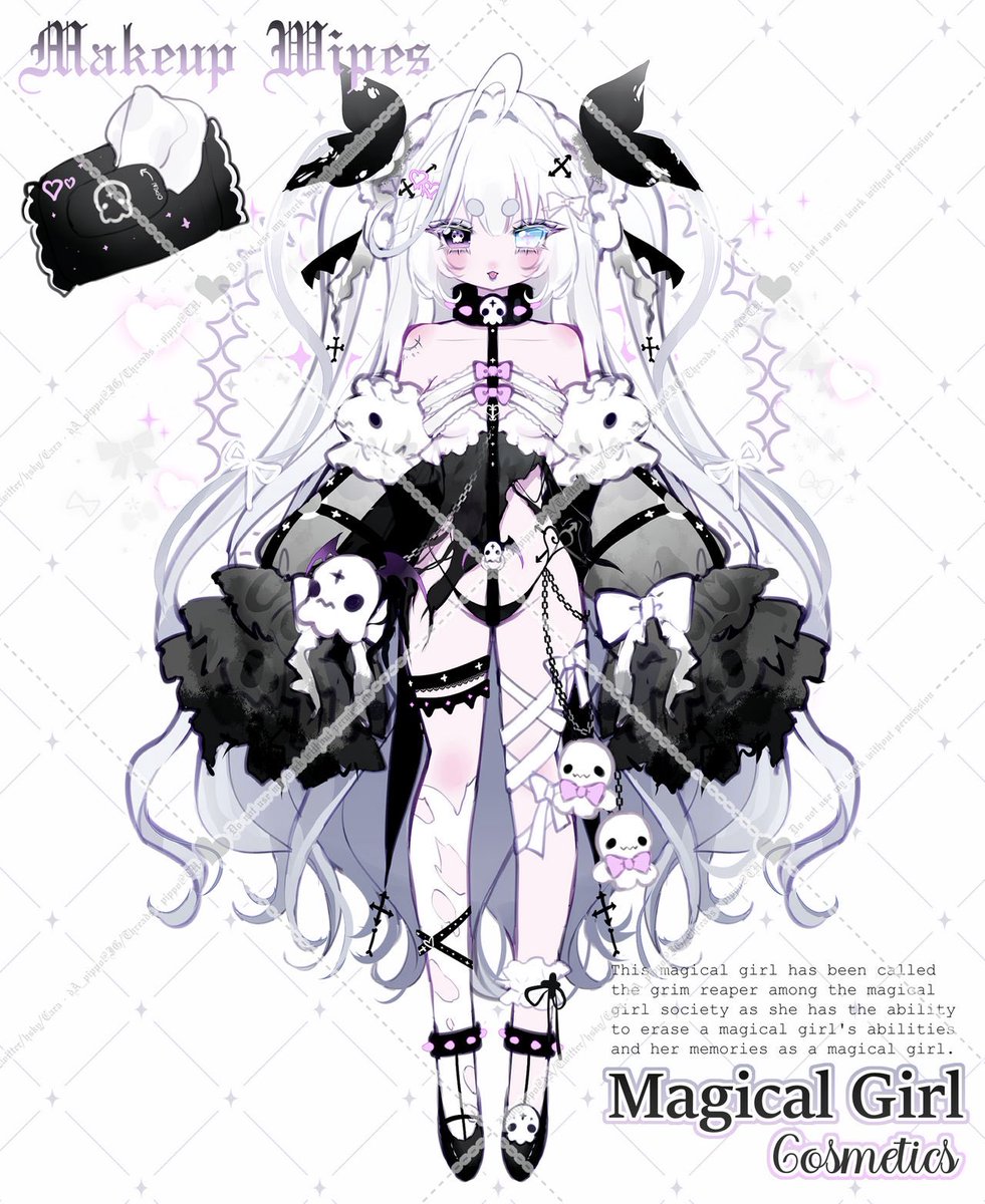 BabyPippo's tweet photo. Magical Girl: Makeup Wipes 👻 🦇 ☠️ 

#adoptable info 👇 https://t.co/Tq378X6cqA