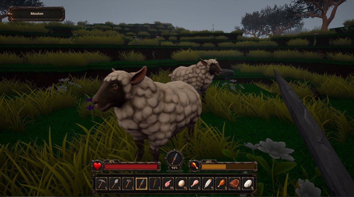 DragonSlayer875's tweet photo. Les moutons débarquent dans Terryx ! 🐑

Ils commencent à peupler les prairies, avec leurs drops dédiés : viande de mouton crue, viande cuite au feu de camp, et bien sûr laine blanche à récupérer.

Encore une petite brique en plus pour rendre le monde plus vivant… et préparer doucement tout ce qui tournera autour du farm, du craft et des ressources animales 👀

#Terryx #IndieGame #GameDev #SurvivalGame #UnrealEngine