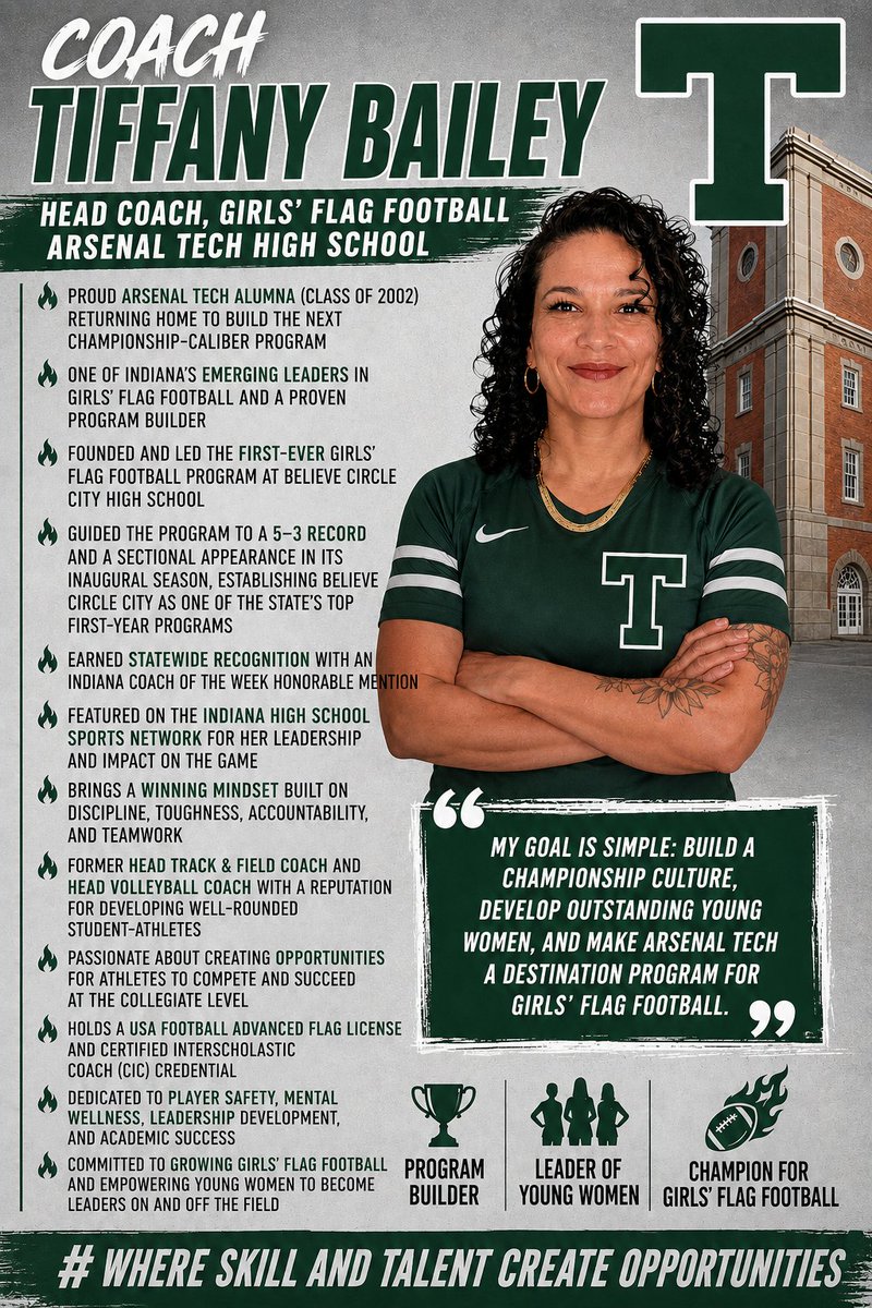 Titanathletics1's tweet photo. Announcement: Tech hires Tiffany Bailey as the Head Girls Flag Football Coach https://t.co/95dvAWvALl https://t.co/OXmrrGbj7w