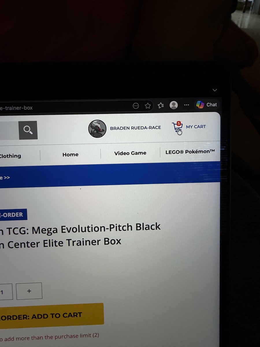 bradenrr's tweet photo. finally got through the pokemon center queue to get pitch black, got etb and booster box in the cart. Then I can’t open my cart to checkout. I reenter the etb product link, add it to cart, doesn’t add. I click the cart, lets me in, and I get an error. Sent back 8+ hour queue. https://t.co/ELpu7uzP3c