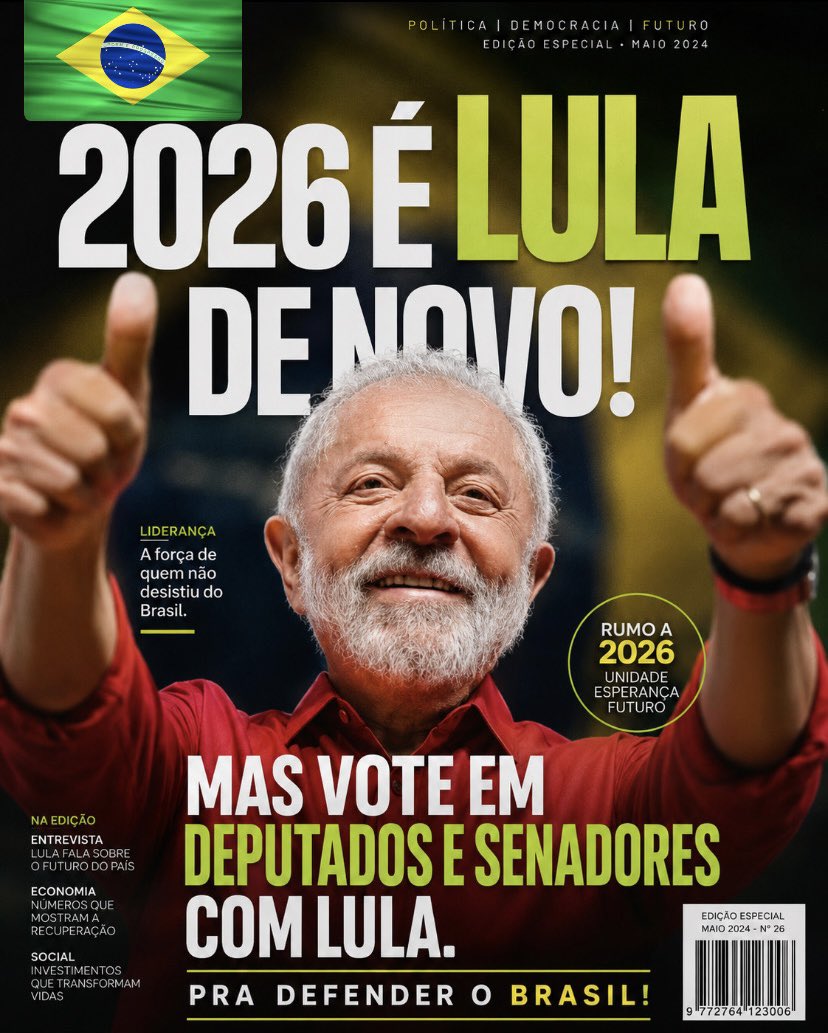 _dilmadebochada's tweet photo. 2026 é LULA de novo, vote em deputados e senadores com Lula. Pra defender o Brasil! 🇧🇷 https://t.co/j47howBiMh