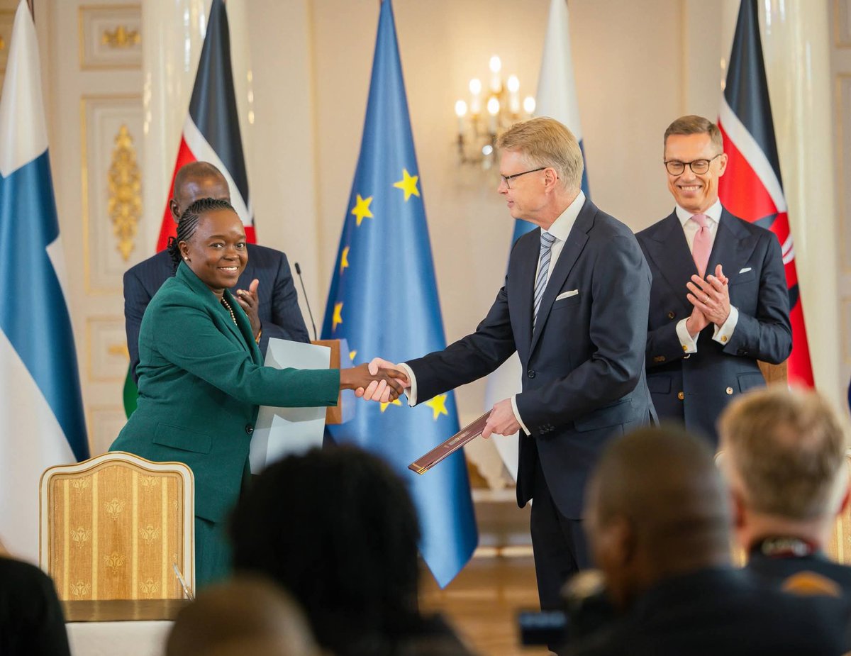 DeboraBarasa's tweet photo. Kenya and Finland have taken another significant step in strengthening bilateral relations through the signing of Memorandums of Understanding on cooperation in the circular economy and bioeconomy, climate change, education, digitisation, and innovation. These agreements strengthen scientific collaboration, deepen knowledge exchange, and promote innovation-driven partnerships that advance sustainable development and shared environmental prosperity.
I, together with other senior government officials, accompanied H.E. President William Ruto on a two-day State Visit to Finland, where the Government of Kenya and the Government of Finland held high-level engagements on matters such as climate action. During the visit, Ministry of Environment, Climate Change and Forestry of Kenya and the Ministry of the Environment of Finland signed a Memorandum of Understanding to enhance cooperation in circular economy, economy, and climate change. This partnership reflects a shared commitment to environmental sustainability and innovative solutions to environmental challenges for present and future generations

@WilliamsRuto
@MusaliaMudavadi
@HonWetangula
@Environment_Ke
@EnviClimateC_Ke
@Forestry__Kenya
@honkabogo
@alexstubb
@Climate_Action_
@UN