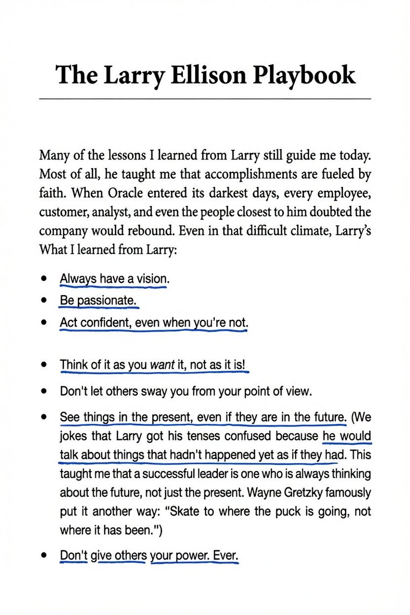 TheIcahnist's tweet photo. The Larry Ellison Playbook:

Always have a vision.

Be passionate.

Think of it as you want it, not as it is. https://t.co/Z4xVXFqMzv