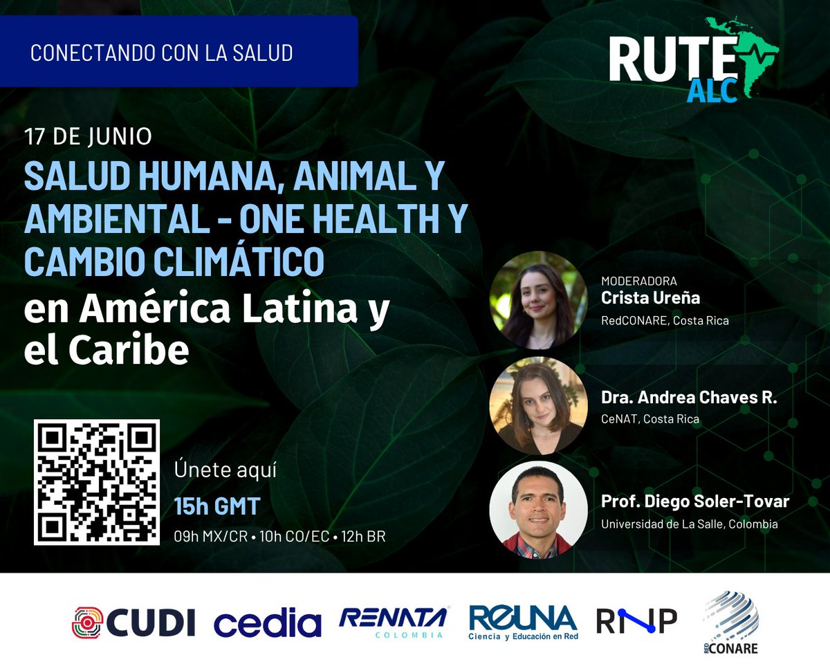 RedCLARA's tweet photo. 🌎💚 La salud humana, animal y ambiental está conectada.
Este 17 de junio súmate al webinar RUTE-ALC sobre #OneHealth y cambio climático en América Latina y el Caribe.
📅 11:00 Chile
🔗 https://t.co/2GlxM8C25y
#RedCLARA #CambioClimático #Salud https://t.co/qoSJAZlXYY