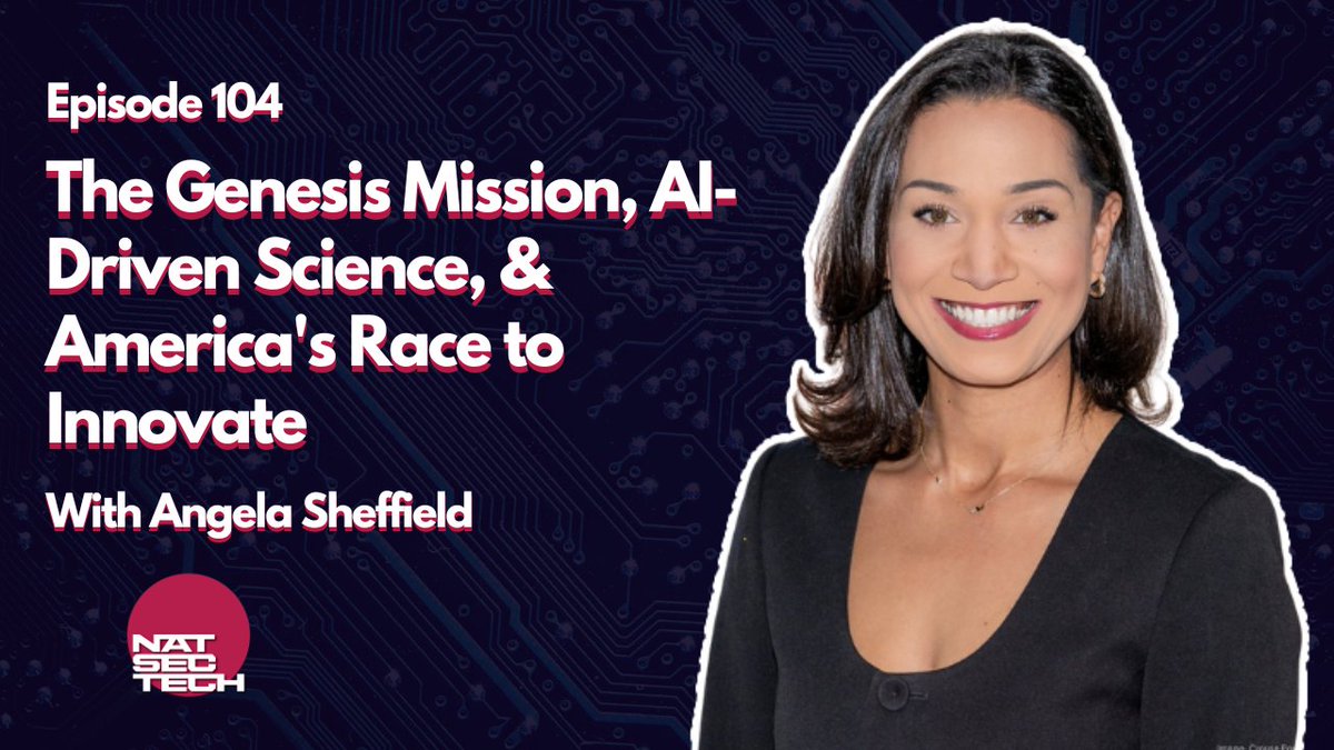 scsp_ai's tweet photo. Today on #NatSecTech…
@JeanneMeserve sat down with Angela Sheffield, Director of AI Strategy for Energy at @AccentureFed, live at the #AIExpoDC to discuss the Department of @ENERGY's Genesis Mission — a bold effort to harness AI and compress scientific discovery from decades to mere years.
Drawing on her experience as a national lab scientist, military officer, and DOE program manager, Sheffield explains how connecting data across the national laboratories could unlock everything from critical mineral independence to next-generation nuclear reactors, and what it will take to deliver a "Manhattan Project 2.0" for American science.
📺 https://t.co/Ass9Evgs8T
🍎 https://t.co/28wD97T5Oo
🎧 https://t.co/GIUt39gvyX