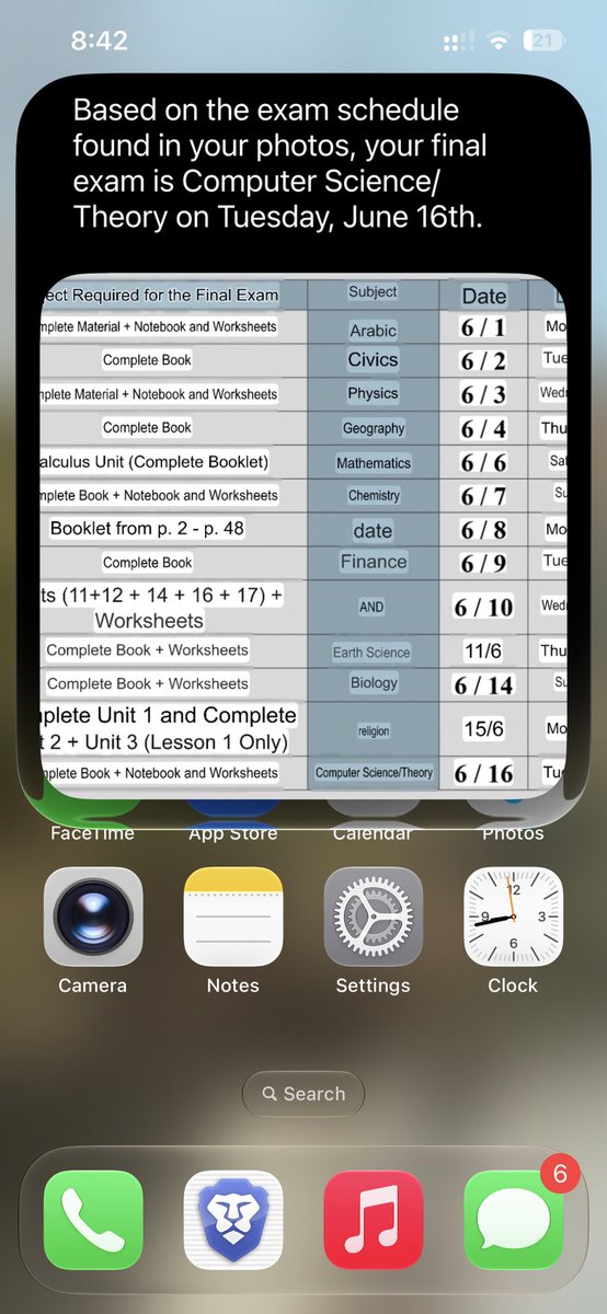 mersomas's tweet photo. I asked Siri: “Go through my photos and find an exam schedule, and tell me, when do I finish my exams?” She found it and added it to my calendar, this shit is so cool https://t.co/OcIyOcpUT7