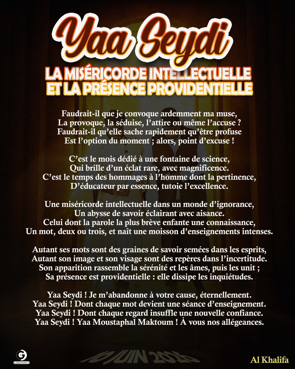 seydi_abubacr's tweet photo. Ah ! Que Yaa Seydi nous accepte à jamais parmi les mains levées à son audience, parmi les cœurs tournés vers sa lumière et les âmes nourries de son enseignement.
Al Khalifa ❤️
#GabyDesign
#YawmulMourchid
#10juin https://t.co/XNkojwX5bW