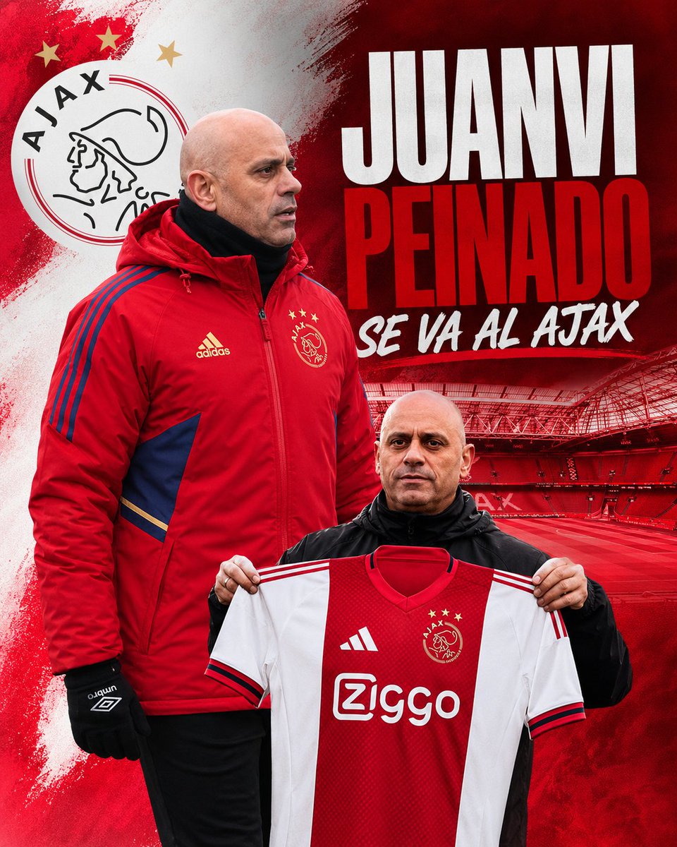 VictorAbajas's tweet photo. ✅ 𝗢𝗙𝗜𝗖𝗜𝗔𝗟 | Juanvi Peinado será el segundo entrenador de Míchel Sánchez en el AFC Ajax 🇳🇱.

🤝🏻 El extécnico de la cantera del Rayo Vallecano se une así al cuerpo técnico del entrenador madrileño.

🔙 Su última andadura fue este curso con el CD Guadalajara en Primera RFEF. https://t.co/Htqb0TWIlS