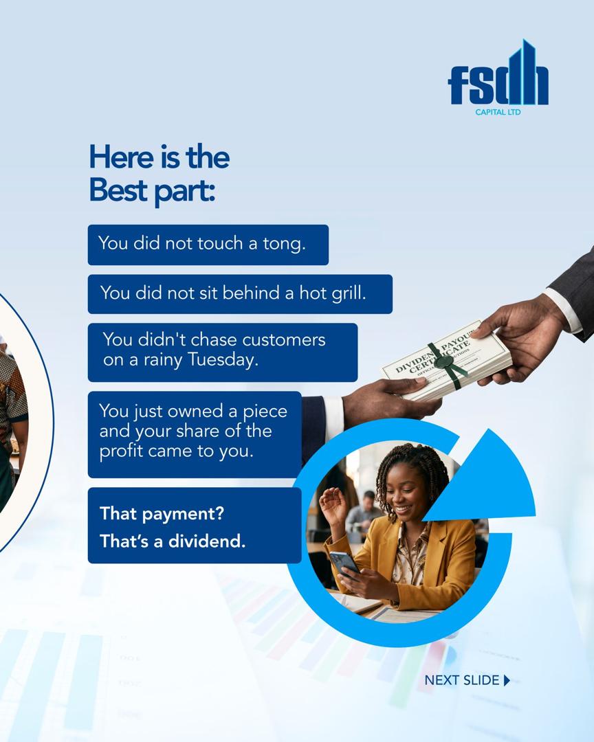FSDH_Capital's tweet photo. Imagine earning from a company without working there.

That's the power of dividends.

At FSDH Capital, we're making investing easier to understand, one concept at a time.

Swipe to learn how dividends work. 👉

#FSDHCapital #Dividends #NGX #InvestSmart https://t.co/yErsvEDWPf