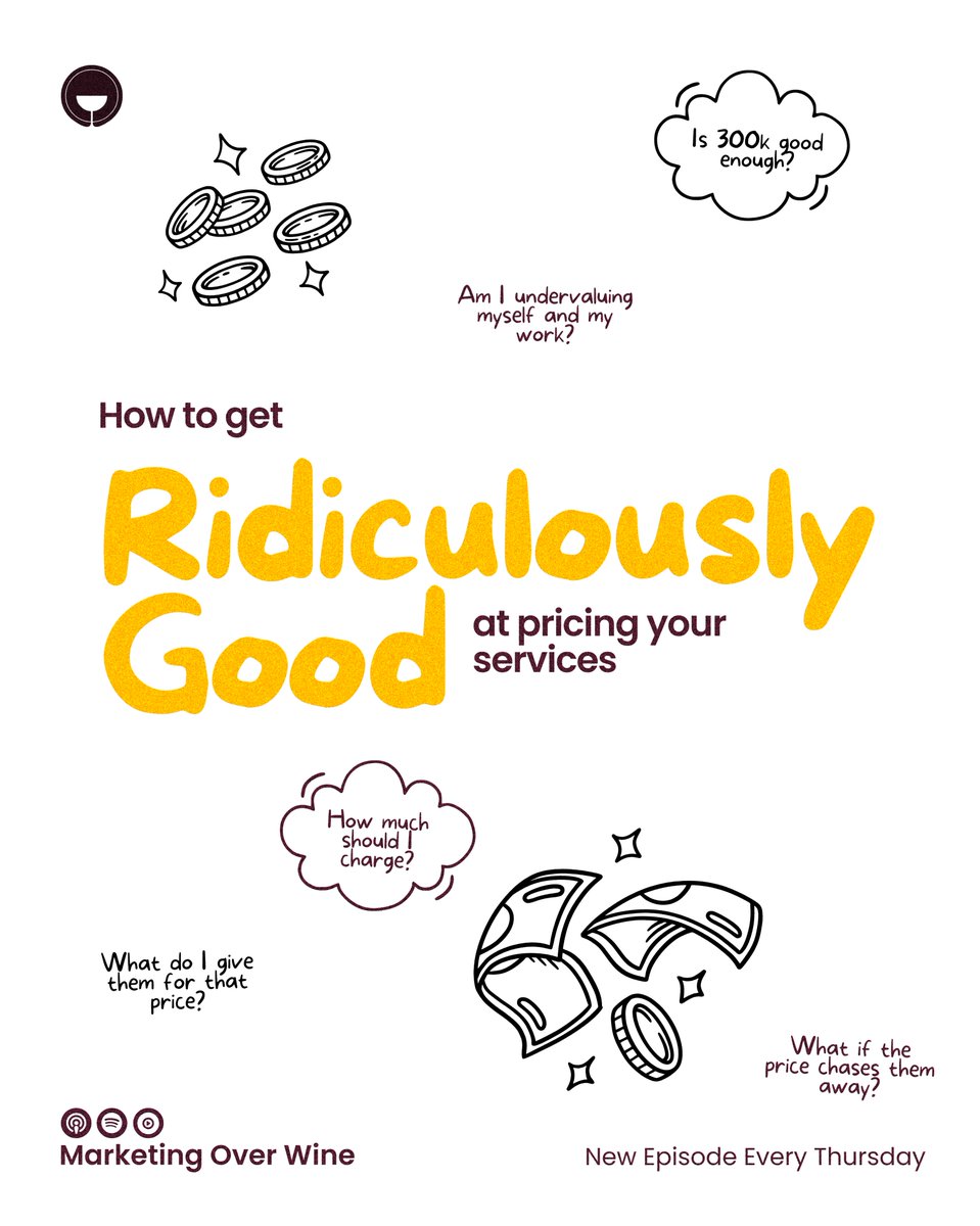 MktgOverWine's tweet photo. If you are just starting out and you have no idea what to charge,

Here is the pricing framework @auntybisi_ used (and wishes someone had told her earlier)

{A thread} https://t.co/pvUH89ZHYt