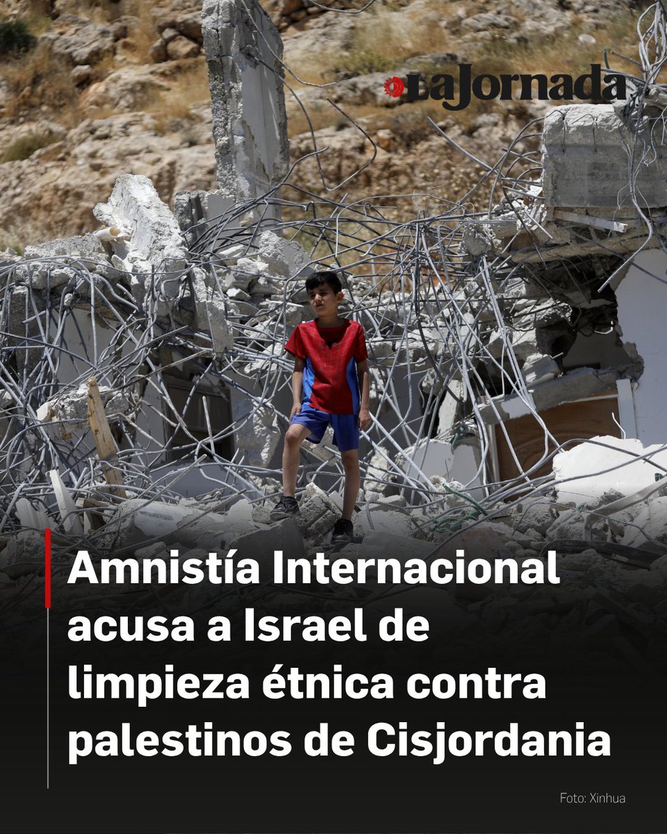 lajornadaonline's tweet photo. La organización internacional Amnistía Internacional acusó formalmente al gobierno de Israel de ejecutar una campaña de limpieza étnica contra la población palestina en Cisjordania con el objetivo de lograr su anexión.

A través de un informe de 149 páginas, la entidad sostiene que el desplazamiento forzado no es producto de acciones aisladas de colonos violentos, sino de una política estatal coordinada que cuenta con el respaldo gubernamental.

Datos de la Organización de Naciones Unidas detallan que más de 100 aldeas han sido vaciadas total o parcialmente entre enero de 2023 y abril de 2026, sumando miles de desplazamientos individuales por demoliciones.

Más información en: https://t.co/89SxUlwZc5