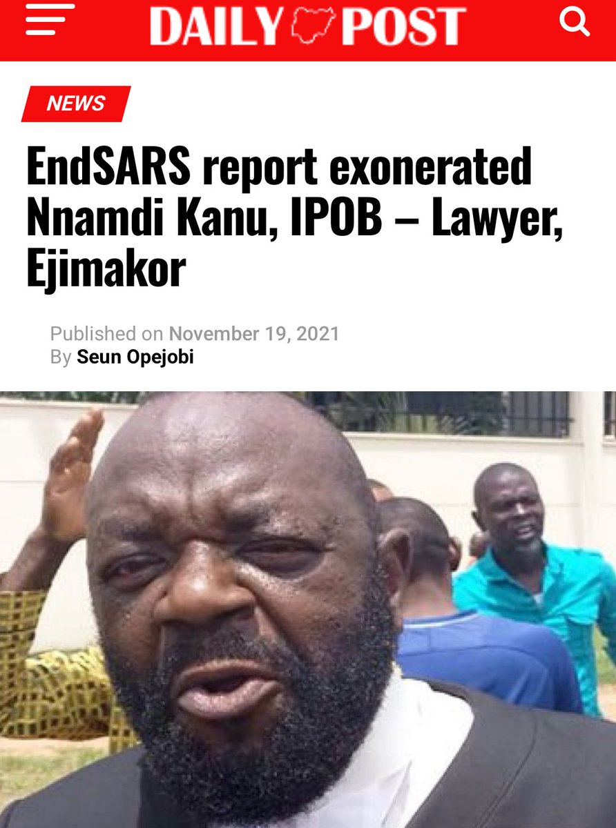 AloyEjimakor's tweet photo. Do you know that Mazi Nnamdi Kanu is the ONLY person blamed &amp; convicted for the END SARS protests, even though neither him, nor the IPOB was indicted (or even mentioned) in any of the many inquiries into the protests. Now that you know, think about it. https://t.co/P6FIGk4Qd1
