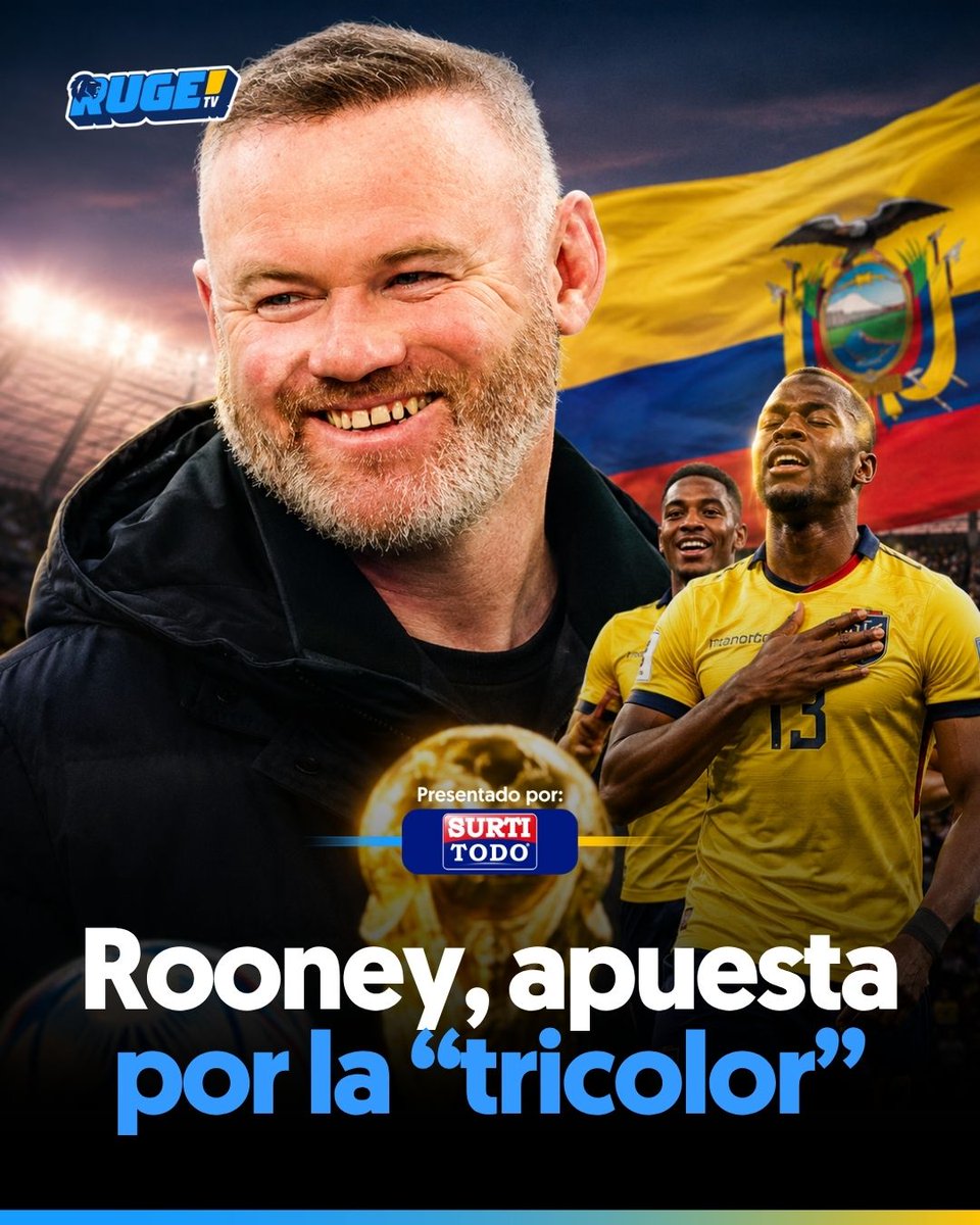 RugeTVdigital's tweet photo. ⚽🔥Wayne Rooney, leyenda de Inglaterra y del Manchester United, señaló a #Ecuador como una de las selecciones con más opciones de convertirse en "la gran sorpresa del Mundial 2026". El exdelantero destacó el nivel competitivo y la solidez que ha mostrado La Tri en los últimos años.

#LaTri #Ecuador #Mundial2026 #WayneRooney #RugeTV