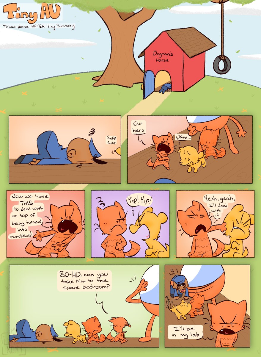 EmpressNom's tweet photo. Tiny AU
Continuation of Tiny Summary

I want there to be an official first comic to the Tiny AU storyline, so this will be it!

It'll be better organized moving forward, w my masterpost on Tumblr having all the relevant comics in order :)
#dogman #dogmanau
(1/2) https://t.co/IH6IT6YwcC