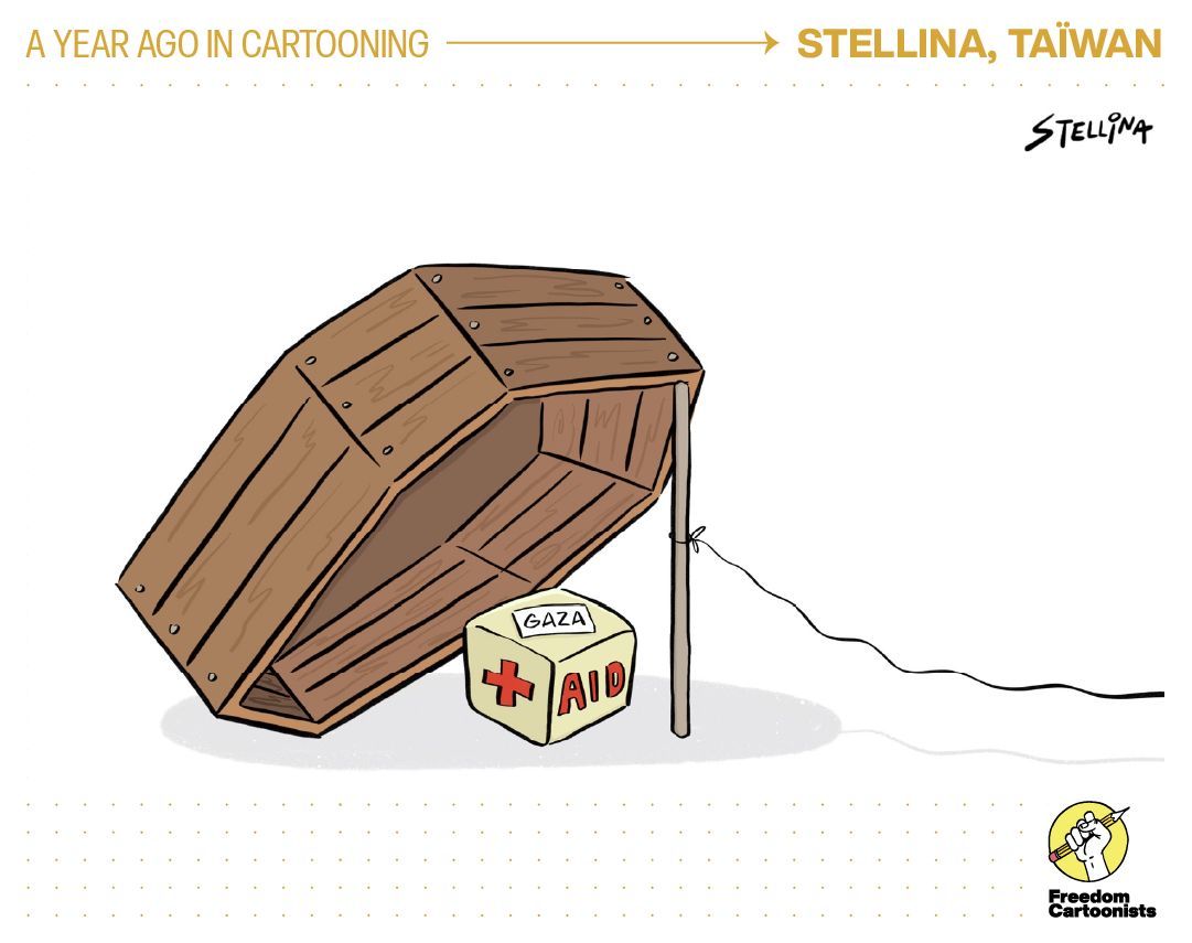 freedomcartoons's tweet photo. One year (and a ceasefire) later, Palestinians in Gaza are still in dire straits.

✍️ Stellina 🇹🇼 Taiwan, Cartoon of the Week for June 7, 2025 https://t.co/FH5C8ow3be