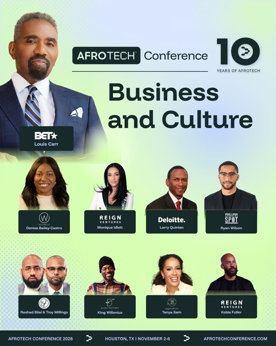 AfroTech's tweet photo. Influential figures in business &amp; culture, including Louis Carr, Monique Idlett, Larry Quinlan, Ryan Wilson, Denise Bailey-Castro, Troy Millings &amp; Rashad Bilal, King Willonius, Tanya Sam, &amp; Kobie Fuller, are here to inspire what’s next.

https://t.co/qMX6wYoWZL #AFROTECH #ATC2026 https://t.co/UBBsvPTcAM