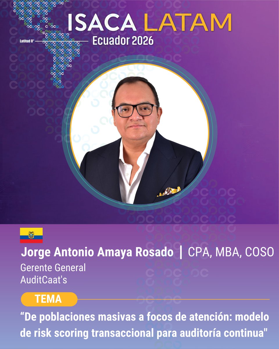 ISACAQuito's tweet photo. #ISACALATAM2026 | 🚨 Nuevos expertos nacionales e internacionales se suman a la agenda.

🇪🇨 Ramiro Pulgar
🇵🇪 Manuel Yrigoyen Quintanilla, CISM, CRISC, CGEIT, COBIT
🇲🇽 Daniel Gómez Ordóñez
🇵🇦 Miguel Saavedra, CISA, COBIT 5
🇪🇨 Jorge Moya
🇪🇨 Jorge Amaya

🎟️ https://t.co/6PE5GLJ6Um https://t.co/IiBbIdsLRf