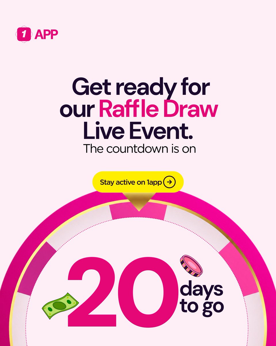 1appOnline's tweet photo. β³ 20 DAYS TO GO!
The excitement is building! π Stay active on 1APP, keep transacting, and secure your chance to win big in our LIVE Raffle Draw. πΈ
Are you ready to hear your name called? π
#1APP #RaffleDraw #GiveawayAlert #WinCash #FintechNigeria #BankSmarter #DigitalFinance #NigeriaGiveaway #StayActive #MoneyGoals