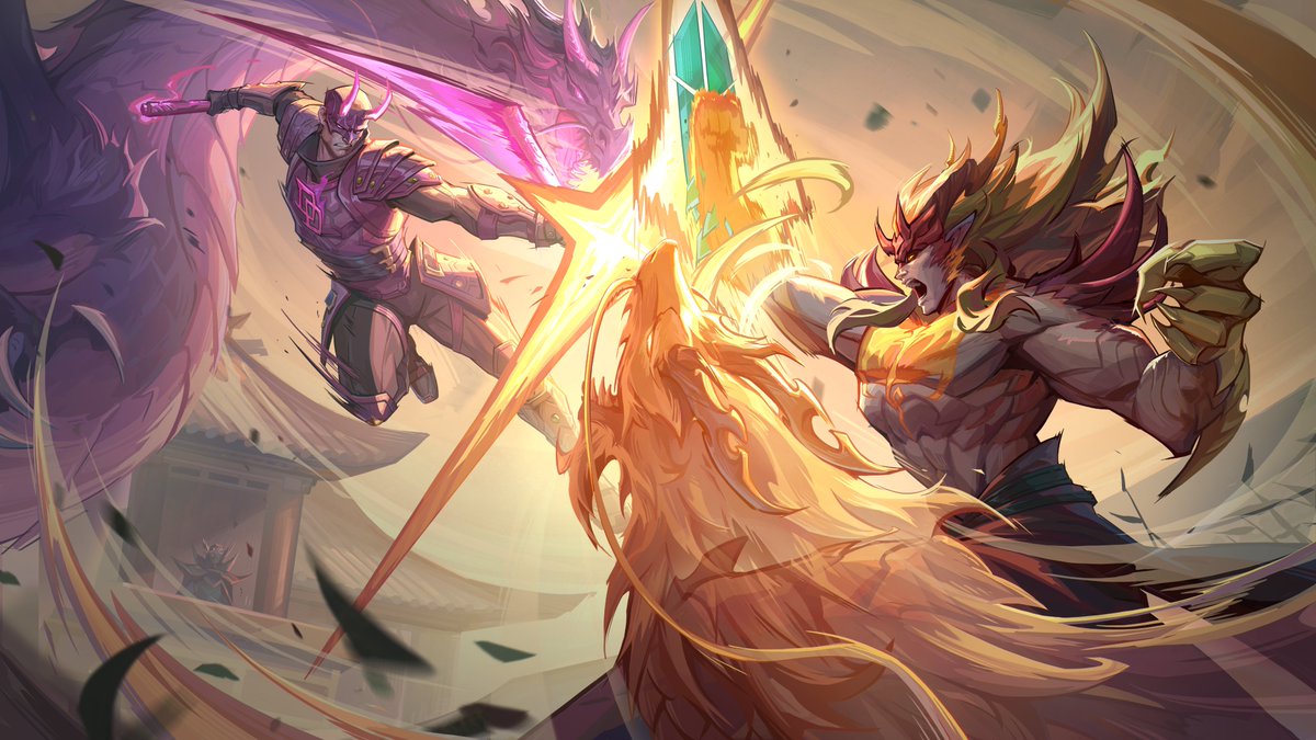 mmmmmmmmiller's tweet photo. ‼️ LORE: SHENLOONG TOURNAMENT

After several rounds of grueling combat, the seven remaining Immortal Weapons face unique challenges in the Trial of Wisdom, the final phase of the Shenloong Tournament. Loki is bested by the labyrinthine maze, Storm is betrayed by her compassion, Wolverine loses himself to bloodlust, Groot cannot verbalize the answer to a riddle, and Angela’s temper costs her the prize. Only Daredevil and Lin Lie emerge victorious, apparently tied. Black Widow is unable to compete after her Immortal Weapon sponsor, Shan-Zhizhu, is killed under mysterious circumstances...

The Grandmaster looks on as Daredevil and Lin Lie face off in a tiebreaker. The Devil of Hell’s Kitchen manages to extract the shards of the Sword of Fu Xi from Lin Lie’s arm and channel the chi of Yinglong—but the plan backfires. The shards had been suppressing Lin Lie’s ability to fully harness Shou-Lao’s power. With newfound clarity, Lin Lie unleashes the Immortal Dragon’s chi in a devastating blow against Daredevil, ending the tournament and claiming the legitimate title of Iron Fist.

Shou-Lao descends into the arena and presents his molten heart to Lin Lie, who must plunge his fist deep inside to claim the power within. Though Shou-Lao will revive as Immortal Weapons do, the new Iron Fist hesitates, steeling himself at the prospect of killing the very friend who once saved his life. That single moment of hesitation is all Loki needs. The trickster suddenly emerges from the shadows of his staged defeat and stabs the heart with a mystical blade, stealing the prized chi for himself.

After eluding capture, Loki meets with Doctor Doom to complete their trade. Victor walks away with Shou-Lao’s chi, while Loki claims the Phoenix Feather—with which he intends to rewrite his destiny.
#MarvelRivals