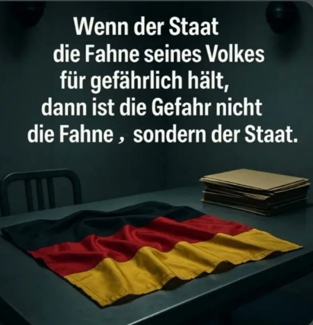 hermanntertsch's tweet photo. “Si el Estado considera peligrosa la bandera de la nación, entonces el peligro no es la bandera sino el Estado”.

Los enemigos de la nación alemana, los herederos del odio de Merkel a la nación y a la bandera, están en pánico, por eso la bandera que tantos depreciaban, ahora les aterra.