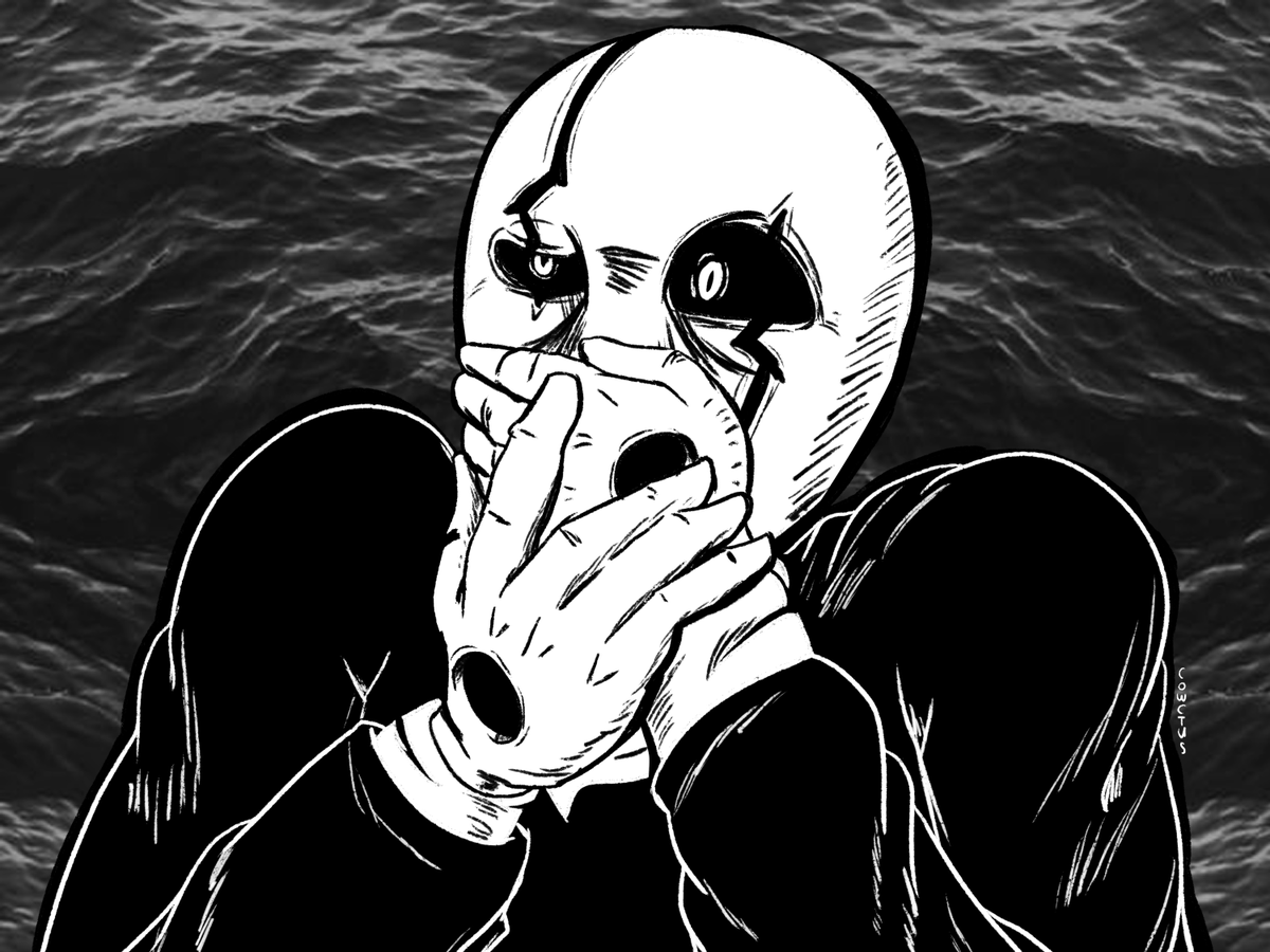 Cowctus's tweet photo. Gaster in Deltarune Chapter 5, watching whatever horrible torture Toby decided to put his old boss Asgore through this time. https://t.co/Rx7RlGXYWk