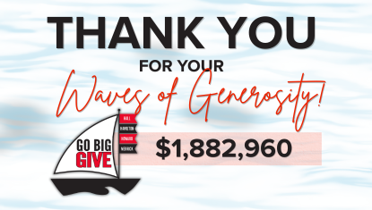 GoBigGIVE's tweet photo. THE OFFICIAL TOTAL IS IN!
THANK YOU to every donor, sponsor and nonprofit who helped make this yearโs voyage a success!
#MakingWaves #GoBigGIVE26 #WavesofImpact https://t.co/FRxKHlmw30