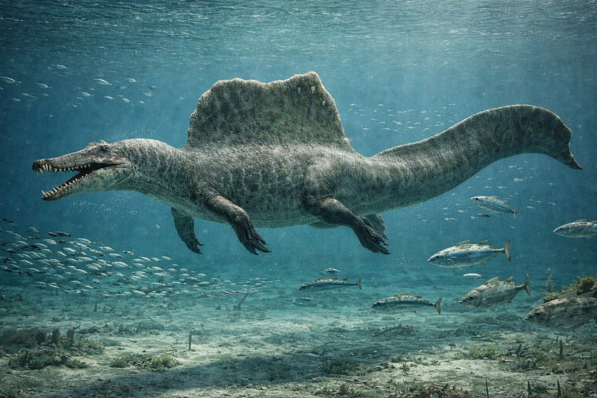 ChpReal's tweet photo. @MundurEy98239 "The Spinosaurus couldn't swim." So why is my boy was build to swim?! Sure, some birds have a structure that allows them to fly, but they can't, but it's really impossible that the Spinosaurus couldn't swim. At least to me, it could go a little into deep water if it wanted to. https://t.co/nqwjMXba3D