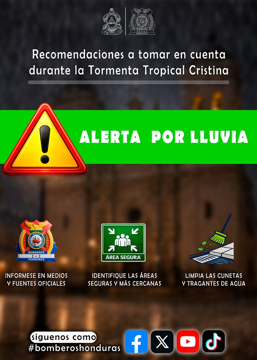 BomberosHn's tweet photo. ⚠️Prevenir es responsabilidad de todos.

#Bomberoshn 
#TormentaCristina https://t.co/VWmYnaGAqb