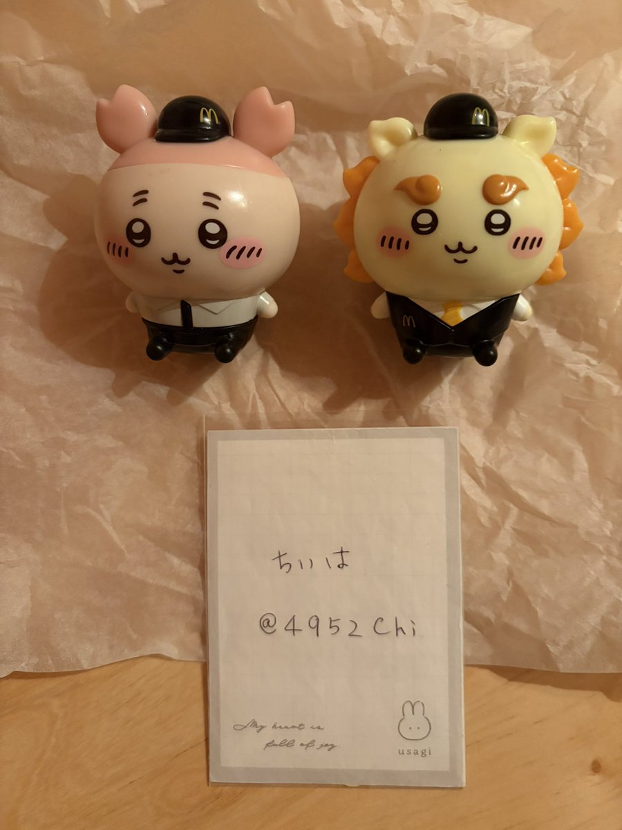 4952Chi's tweet photo. 〖交換〗 ちいかわ ハッピーセット

譲)
第2弾 古本屋/シーサー

求)
第2弾 うさぎ(優先)/第1弾 ハチワレ

郵送交換📮

初期汚れ等がございます。
古本屋⇒おでこ
シーサー⇒右眉上に点

こちらをご了承頂けましたら、お声掛けお願い致します。 https://t.co/StVk4H28yD