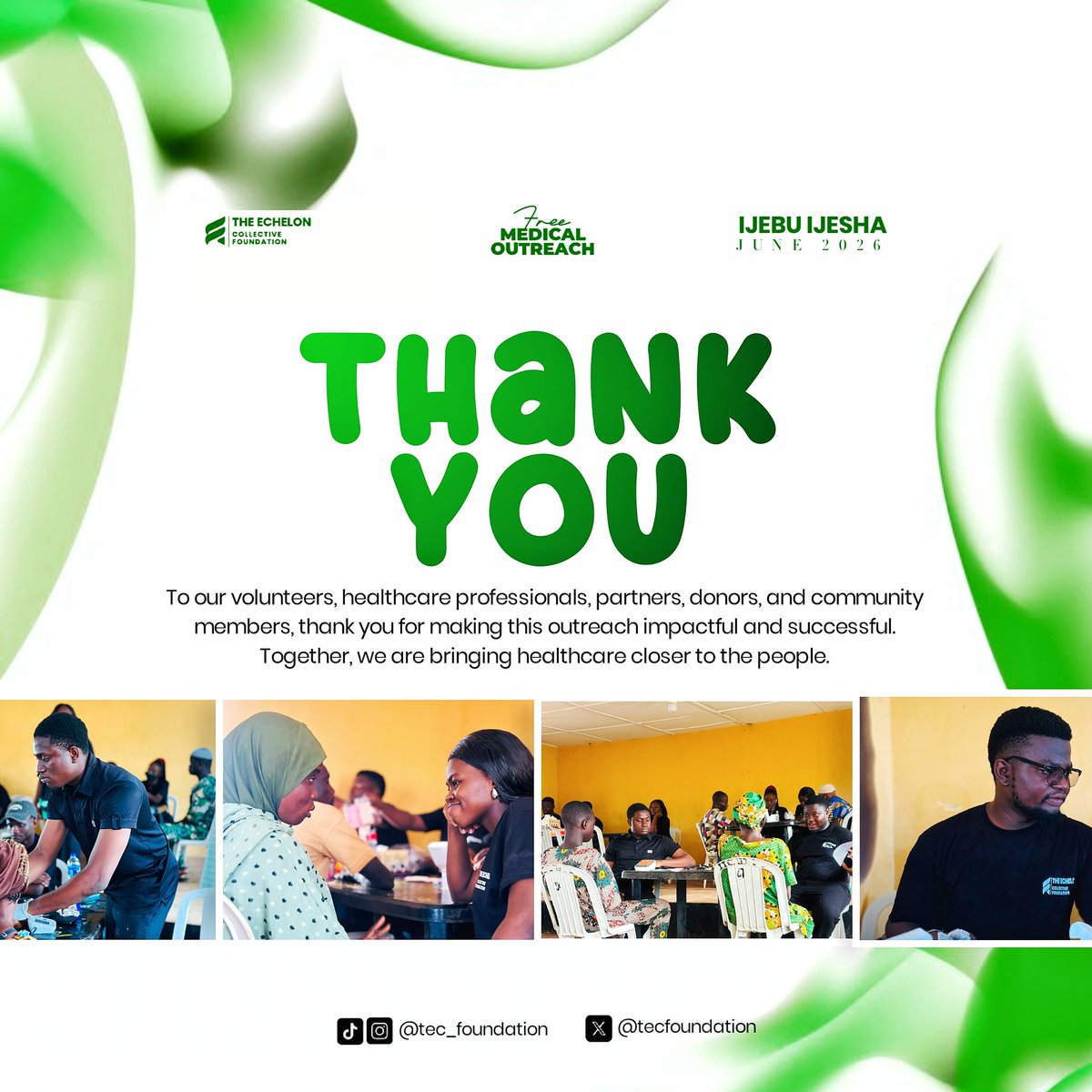 TECFoundation's tweet photo. Thank You For Making It Count💚

June 6, 2026, we came together with one mission: bringing healthcare closer to the people. 
From our dedicated volunteers to our partners, donors, and every community member who showed up, your support made this outreach a success. https://t.co/VC2IG6SQD9