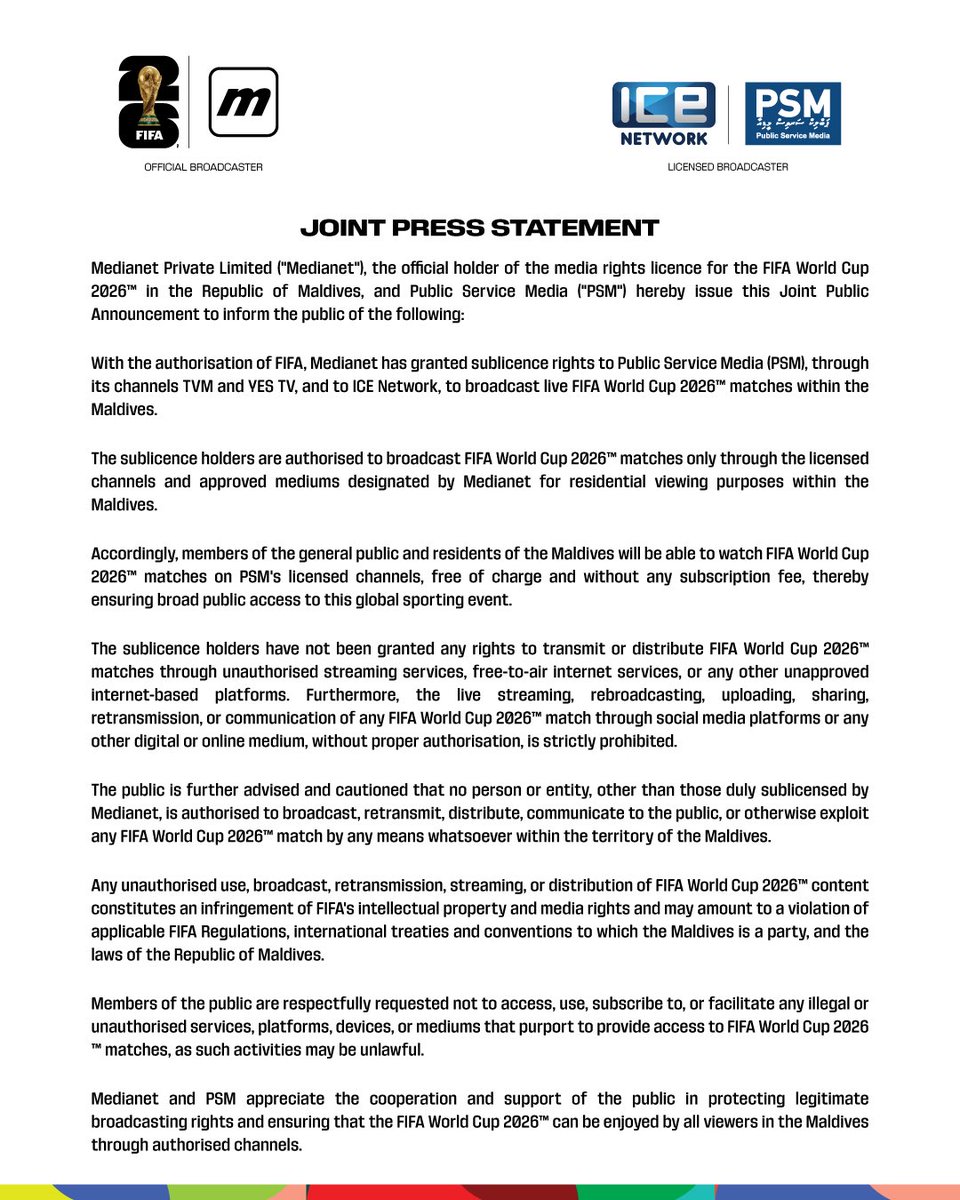 Medianetmv's tweet photo. Joint Press Statement | FIFA World Cup™ 2026 https://t.co/GVC9VIPrHE