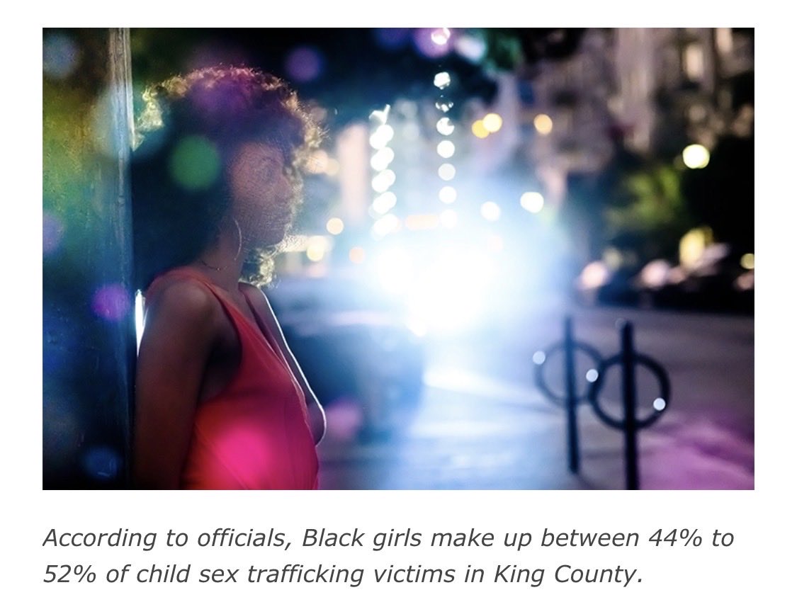 swfstoptraffick's tweet photo. Black girls account for just 4.4% of King County’s population, yet they represent between 44% and 52% of child s*x tr@fficking victims, according to regional prosecutors and members of the King County Commercial S*xual Explo*tat*on of Children Task Force. 

The average age of entry into the commercial s*x trade in the Seattle Washington area is 14, with some children being targeted as young as 12.

Article Link👇