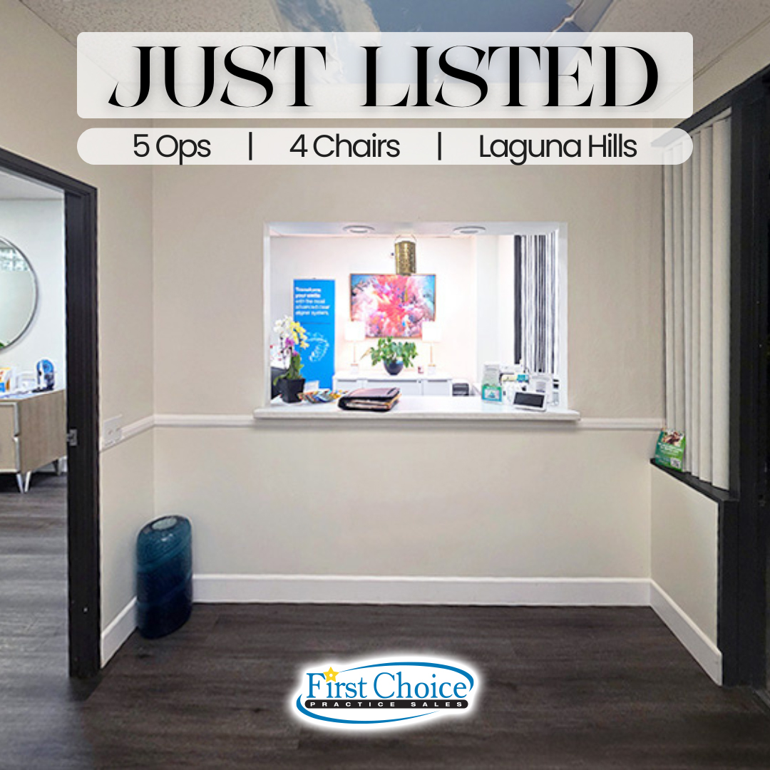 FirstChoicePS's tweet photo. ✨ NEW LISTING! ✨

Laguna Hills Dental Practice

Looking to expand your portfolio or step into practice ownership in beautiful Laguna Hills?

Listing # 26 - 596
Asking $429,000
5 Ops | 4 Chairs

🔹99% FFS & PPO!
🔹Retail Location With Excellent Signage!
🔹Mostly Restorative & Cosmetic!

Seller has built and continues to grow a beautiful mostly cosmetic and restorative practice in an excellent demographic area. Remodeled when purchased in 2021 and looks brand new! Great rent! Seller would work back if buyer wanted. Practice is very spacious and built for large numbers. Seller refers most surgeries. Excellent numbers on 3 days and easy $ 1M+ for full-time dentist!

https://t.co/L5t3piGPTp

▪ ▪ ▪ ▪ ▪ ▪ ▪ ▪ ▪ ▪ ▪ ▪ ▪ ▪ ▪ ▪

First Choice Practice Sales, Inc.
DRE #01852175
California Dental Brokerage
32+ Years Experience

Contact our team to Buy & Sell with Confidence

☎️ 949-548-4559
📧 sales@firstchoicedds.com
💻 https://t.co/4gSsRYtxvY

▪ ▪ ▪ ▪ ▪ ▪ ▪ ▪ ▪ ▪ ▪ ▪ ▪ ▪ ▪ ▪

#DentalPracticeForSale
#DentalPracticeSales
#DentalBroker
