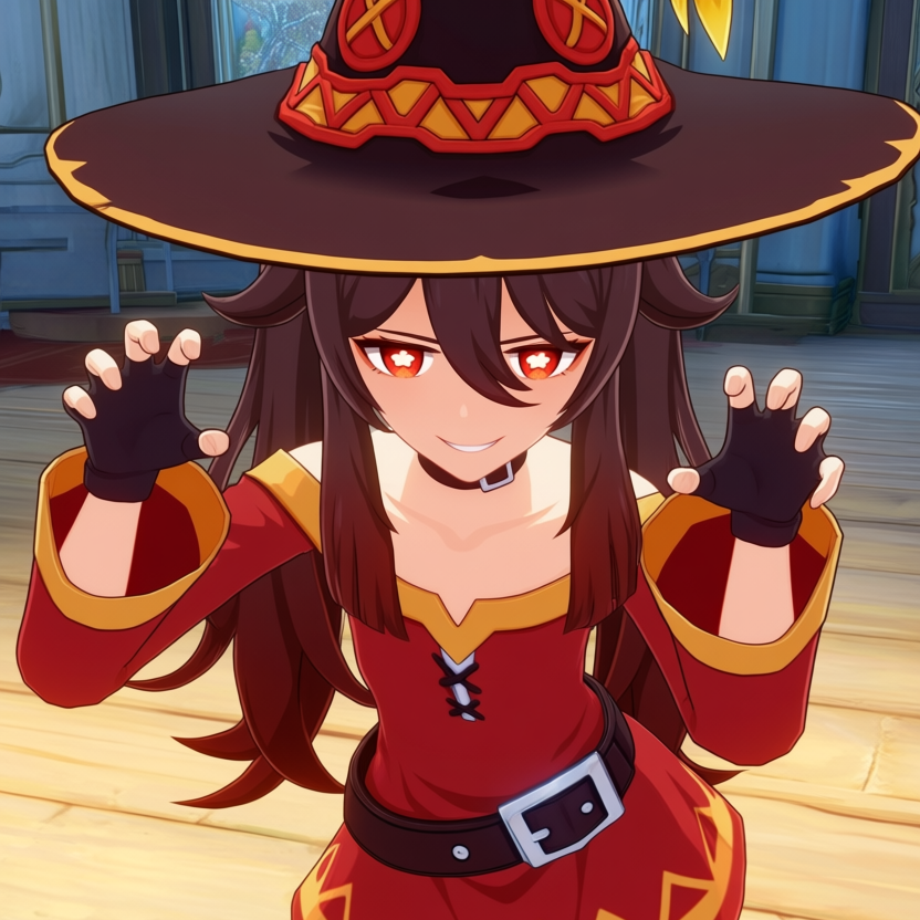 Citron_Legacy's tweet photo. Made a Genshin Impact style Lora for Anima. Results are pretty great! 🔥

#megumin #GenshinImpact #HuTao #konosuba #crossover https://t.co/GvzXv8rMsg