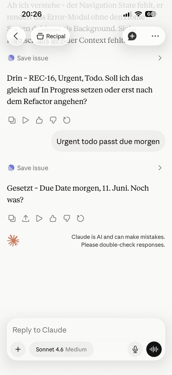 henrikdy's tweet photo. Created a linear for my app project

Connected Claude via MCP

Found a bug in the app

Sent a screenshot to Claude on my phone

✅ Ticket was created

Will take care of it tomorrow 👽 https://t.co/tNrRJb48U8