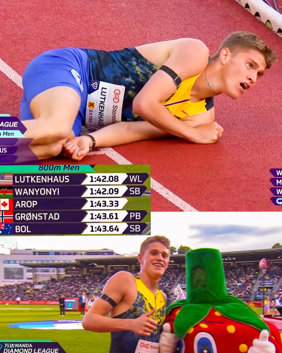 TrackGazette's tweet photo. 1:42.08!!🤯🔥
WORLD LEAD!!!

17-year-old Cooper Lutkenhaus 🇺🇸 has just won the men's 800m at the Oslo Diamond League in a time of 1:42.08!

He held off Olympic &amp; World Champion Emmanuel Wanyonyi 🇰🇪 who finished 2nd in 1:42.09. https://t.co/eCxGZbaELU