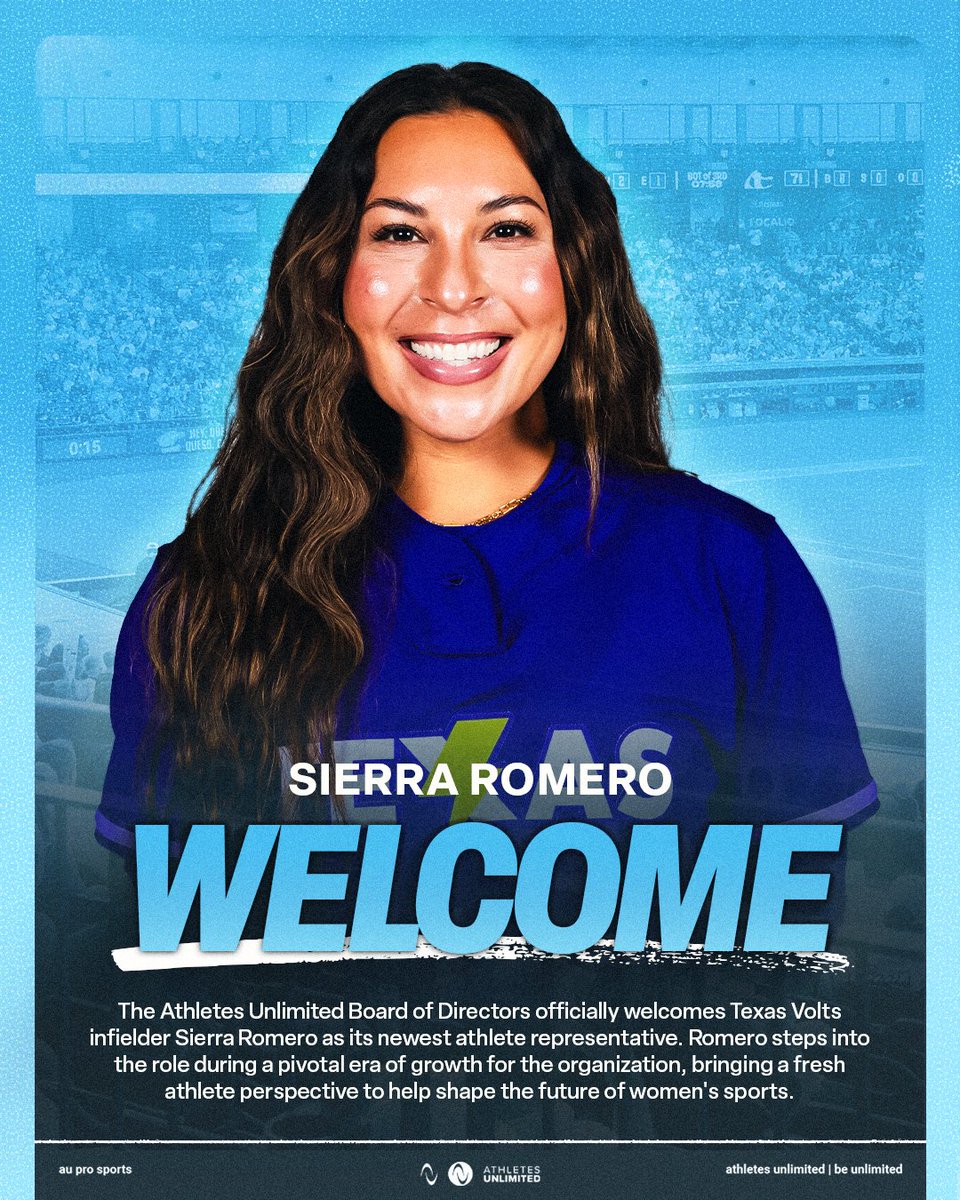 AUProSports's tweet photo. Sierra Romero has officially joined the Athletes Unlimited Board of Directors as its newest athlete representative! 

Having witnessed the evolution of professional softball, Romero sees the seat as an opportunity to help shape the future.

read more: https://t.co/thdYGI1KjS https://t.co/6m9PADFzq1