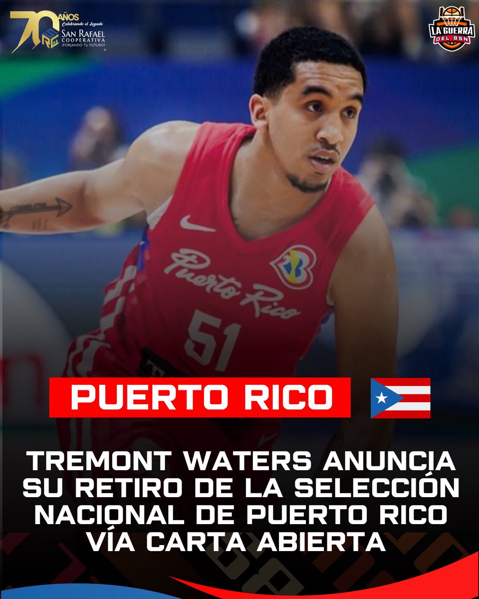 LaGuerraBSN's tweet photo. #PUR | OFICIAL: Tremont Waters anuncia su retiro de la Selección Nacional de Puerto Rico en carta abierta a todos los fanáticos. https://t.co/pQXuiaqTjA
