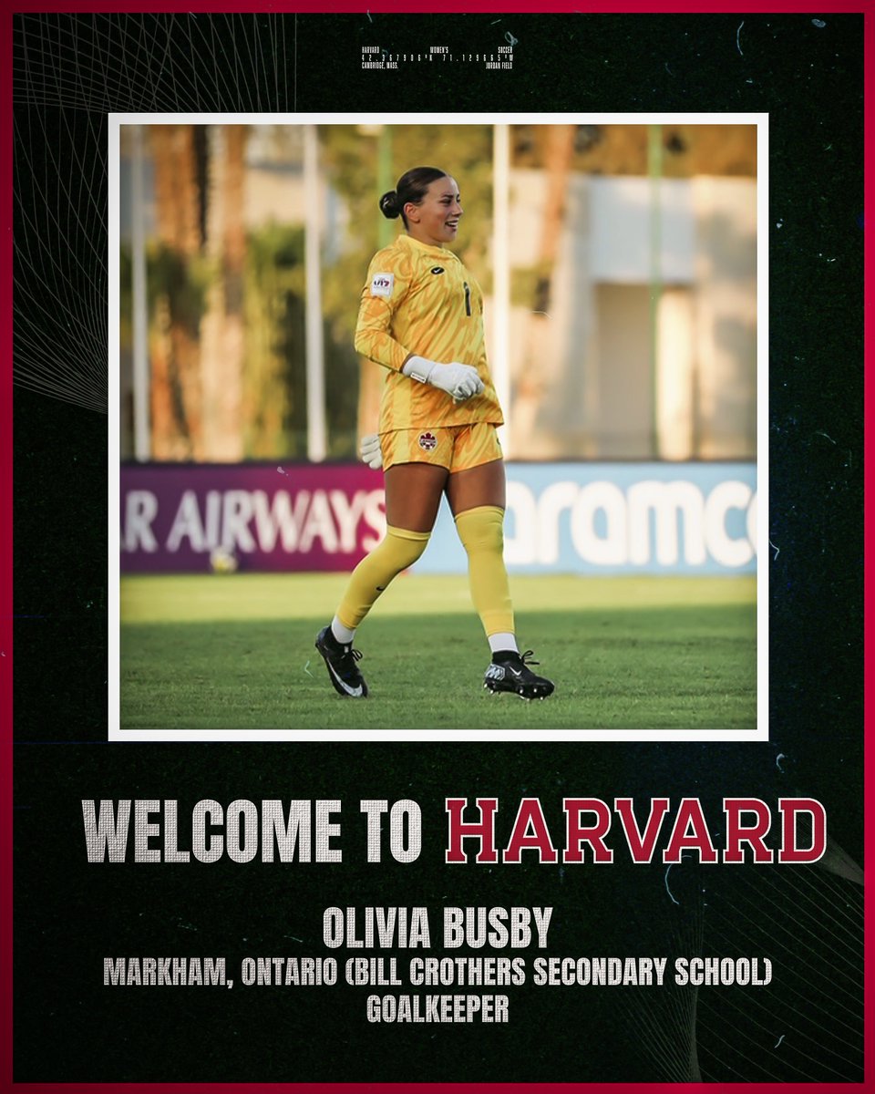 Harvard_WSoccer's tweet photo. Kicking things off our Class of 2030 announcements...

Introducing Olivia Busby from Markham, Ontario. Welcome to Harvard, Olivia!

#GoCrimson x #OneCrimson https://t.co/r4artf4v4b