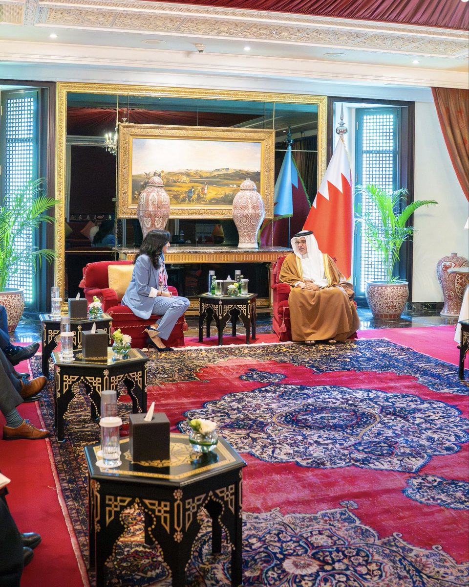 Minister Anand and His Royal Highness Crown Prince and Prime Minister Salman bin Hamad Al Khalifa of Bahrain seated, while having a bilateral discussion.