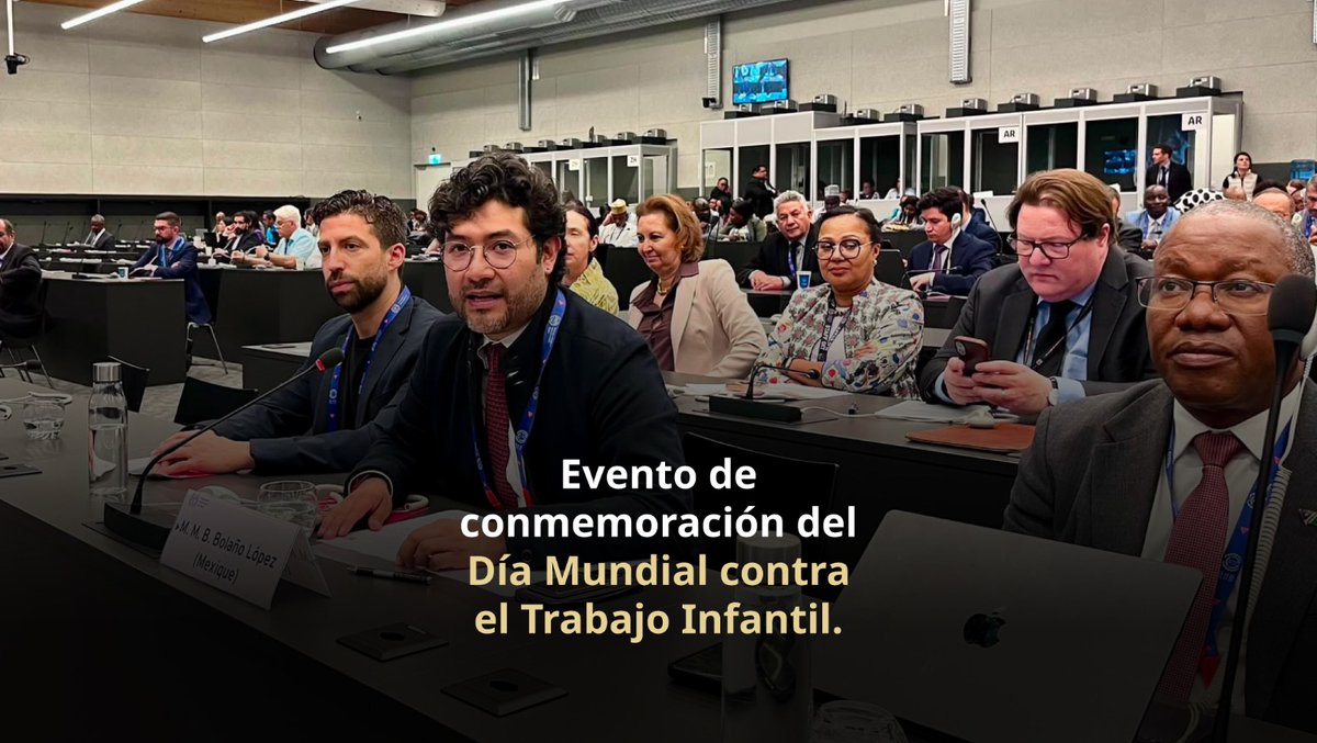 STPS_mx's tweet photo. En el evento del Día Mundial contra Trabajo Infantil de la #CIT2026, el Secretario @marathb reafirmó el compromiso de 🇲🇽 en el combate a este flagelo. Destacó el rol de la educación, la salud y el desarrollo integral de las infancias y del #TrabajoDigno de adultos para lograrlo. https://t.co/x9Mfupi1S2