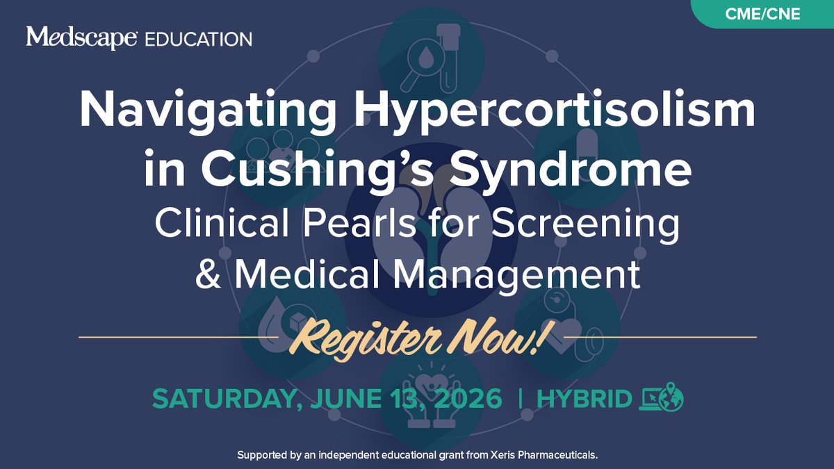 MedscapeLIVE's tweet photo. 🚨 Unrecognized hypercortisolism can drive persistent metabolic dysregulation. Join Navigating Hypercortisolism in Cushing’s Syndrome on June 13 for evidence-based, multidisciplinary approaches to diagnosis and collaborative care: https://t.co/tKanxyb7Zf #ENDO2026 Sponsored Post https://t.co/VlqlexkFB8
