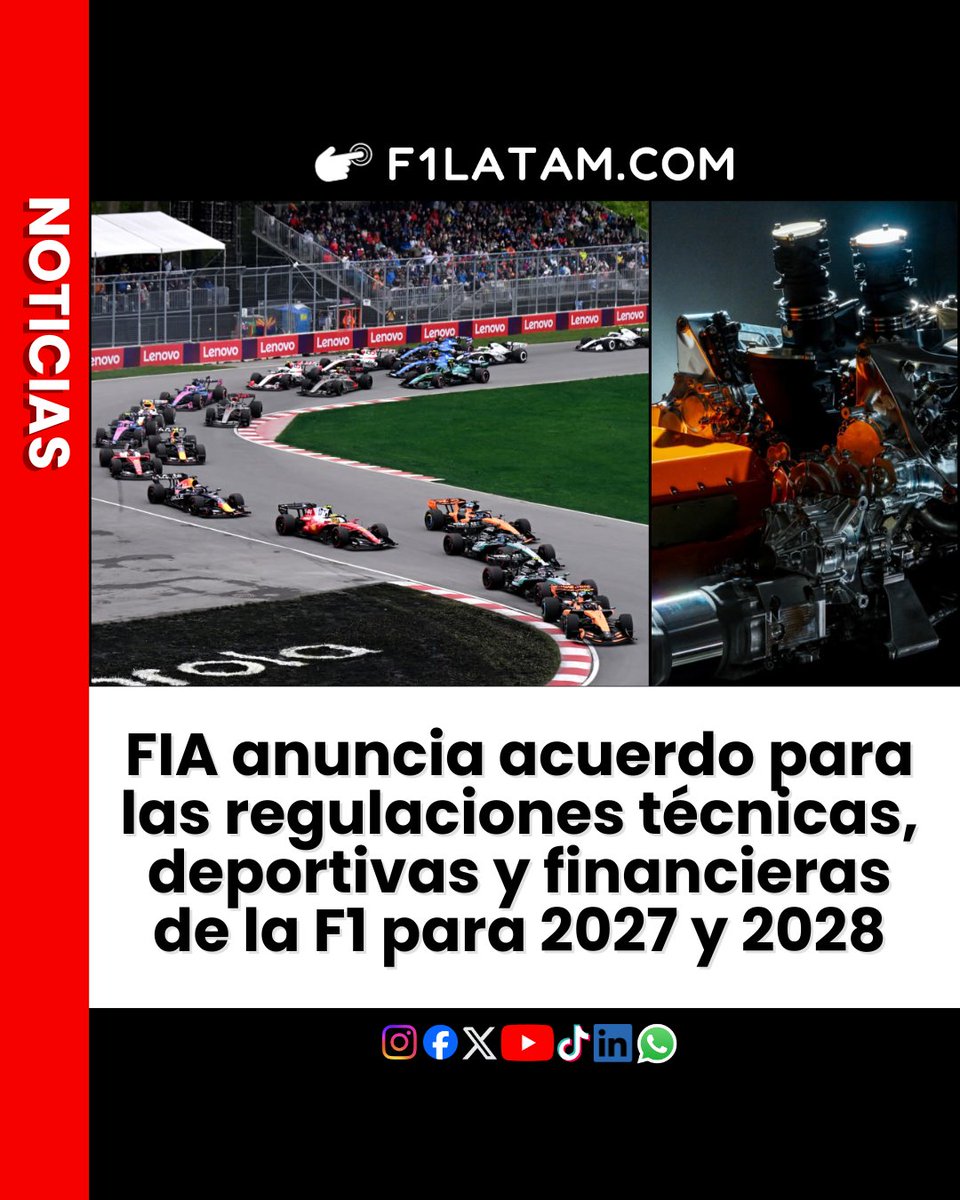 F1LATAMCOM's tweet photo. #F1 | FIA anuncia acuerdo para las regulaciones técnicas, deportivas y financieras de la Fórmula 1 para 2027 y 2028
https://t.co/UJncrLfPK2
#F1LATAM #Formula1 #FormulaOne #F12026 https://t.co/O7ibnGng72