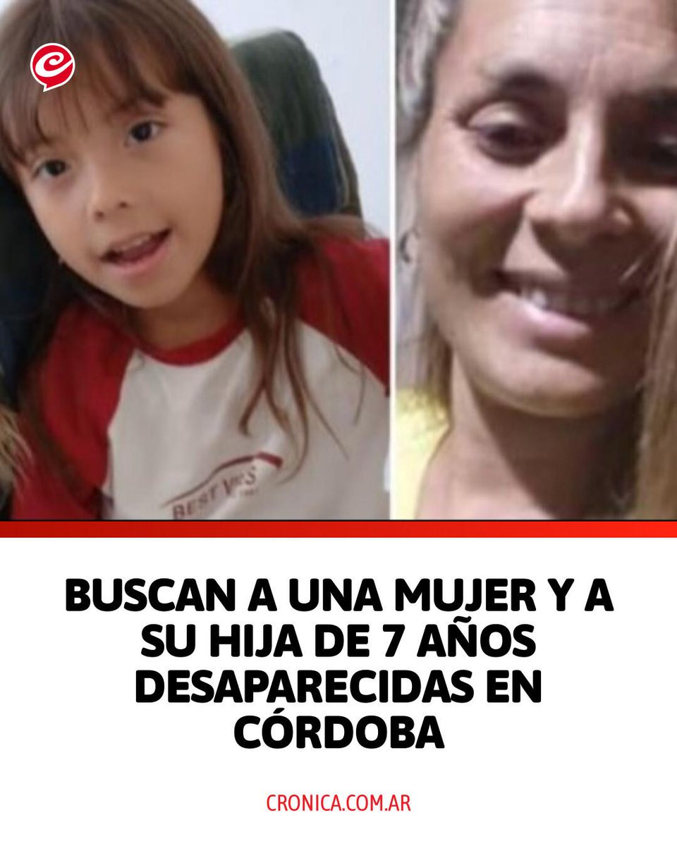 Cronica_ok's tweet photo. 📍 La Justicia de Córdoba activó un operativo de búsqueda para encontrar a María Gimena Córdoba, de 45 años, y a su hija Ana Luz Córdoba, de 7, quienes fueron vistas por última vez en la capital provincial.

📲 Leé la nota completa en https://t.co/vKNL1YnBN6 https://t.co/rtt4ZqWtVJ