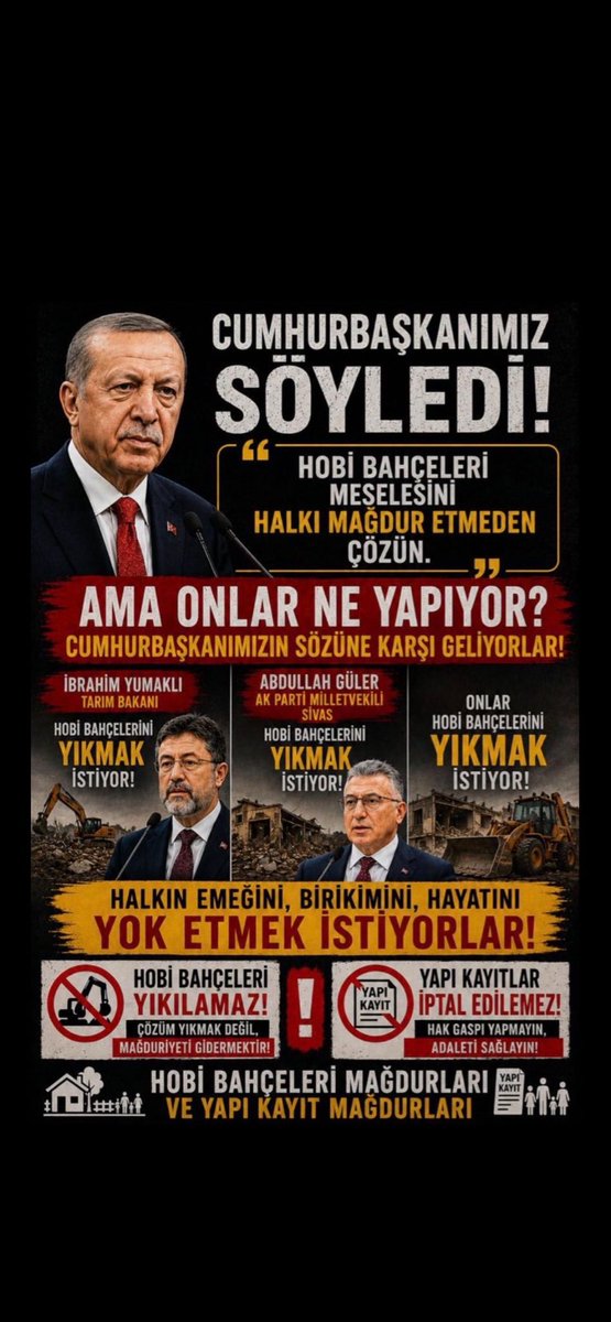 Sibelay91780879's tweet photo. @CeydaBC35 @RTErdogan Sayın vekilim 8 milyon vatandaş çözüm bekliyoruz sayın cumhurbaşkanım mağdur etmeyin demişti
#8milyonEvYıkılacak 
Hobibahçemedokunma https://t.co/uyoVVxvSXl