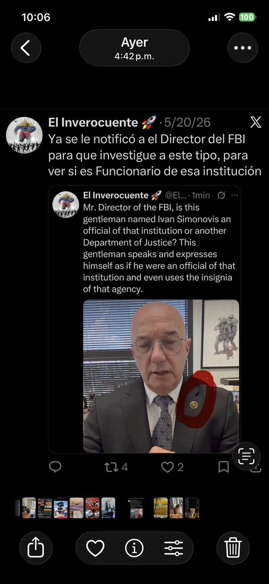 Venezuela3D's tweet photo. @RobertoCarlo14 @plomoparejo Ya yo cumplí mi parte. Denuncie públicamente ante el FBI y la Policía de NewYork a Simonovis, y solicité se investigue a este individuo por utilizar piochas o  insignias alusivas a esas instituciones, engañando y confundiendo a las personas con ser funcionario https://t.co/SnhUUOlrPP