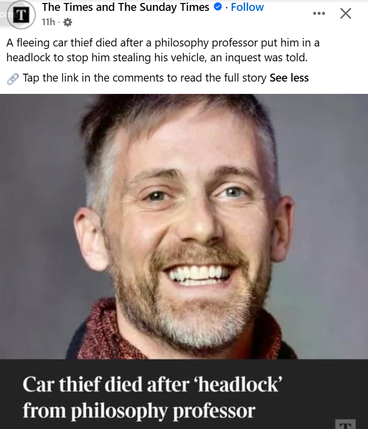 jerrylatter's tweet photo. I love the way that the guy in the picture could be either a car thief or a philosophy professor https://t.co/FQPqhKrhbV